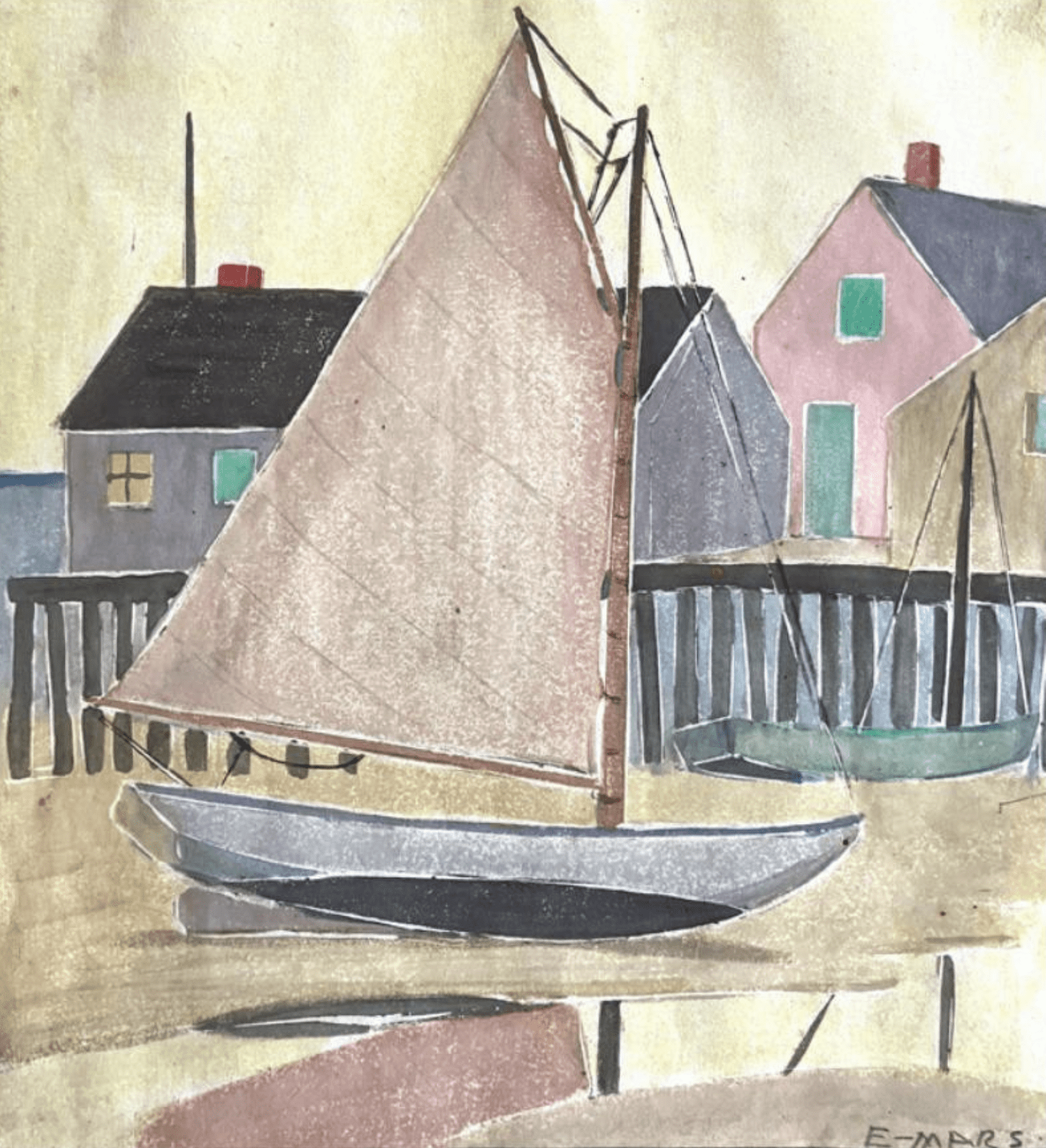 Sailboat at Low Tide by Ethel Mars